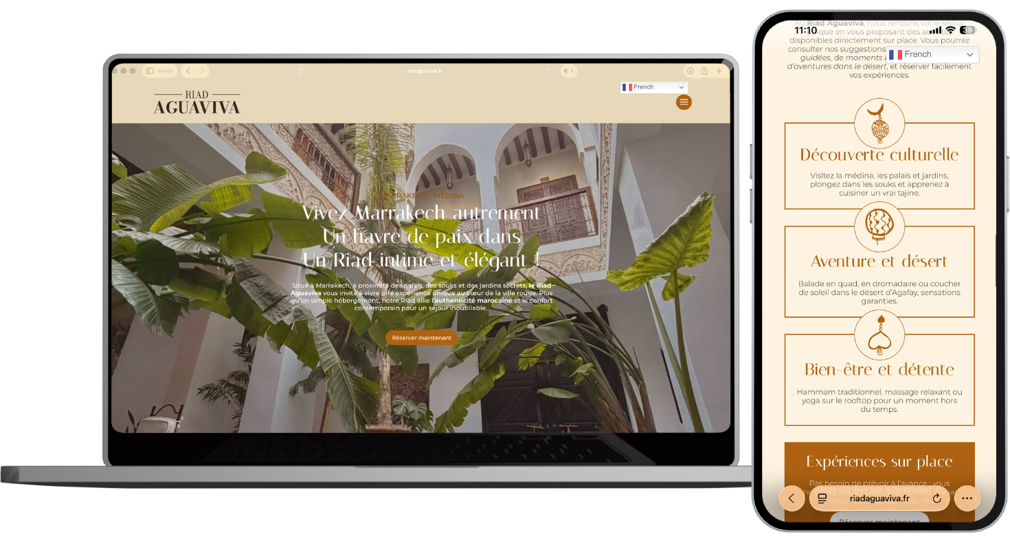 Création site web Riad Aguaviva Marrakech design UX mobile et desktop
